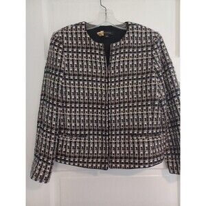 Ann Taylor black blue cream tweed jacket 4 lined blazer classic professional